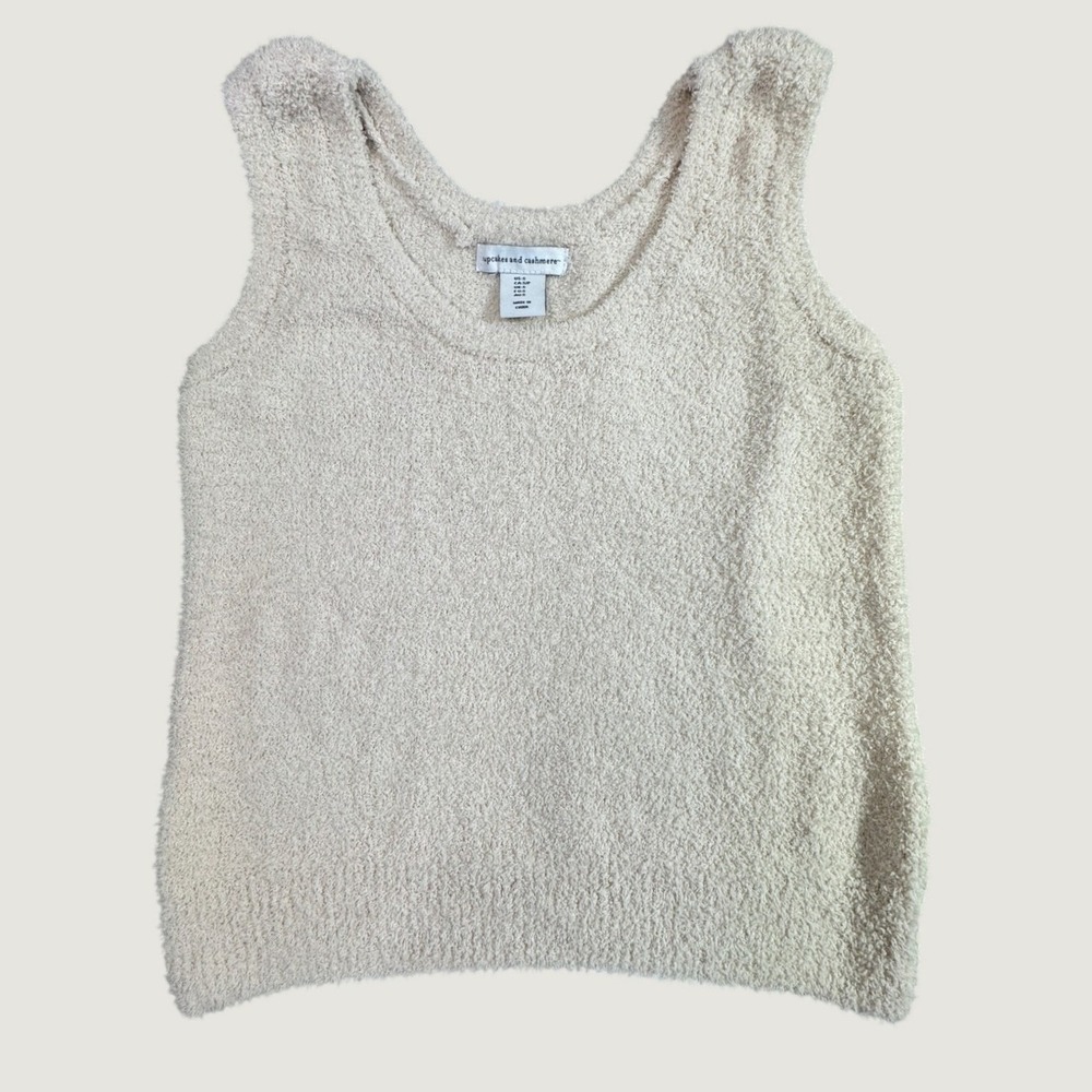 Cupcakes and Cashmere Cream Fuzzy Popcorn Knit Sweater Tank Top Small Sleeveless
